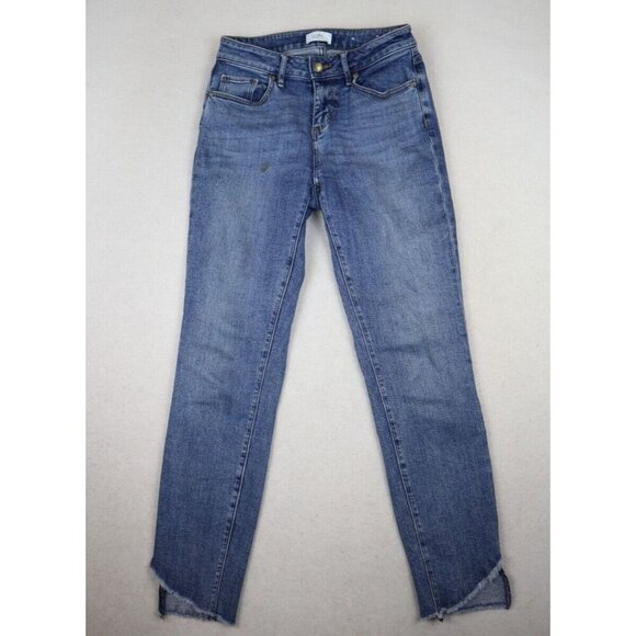 LOFT OUTLET - WOMENS MEDIUM WASH SKINNY ANKLE JEANS - RAW HEM - SIZE 0 - Picture 1 of 12